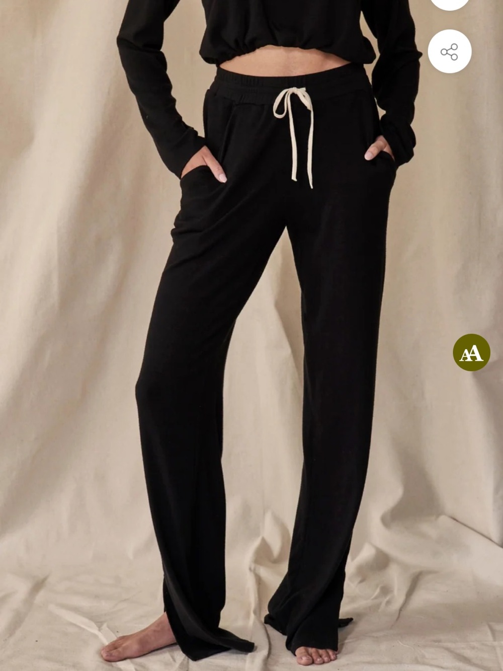 Midheaven Lounge Black Drawstring Pants - Soft Wide-Leg Comfort